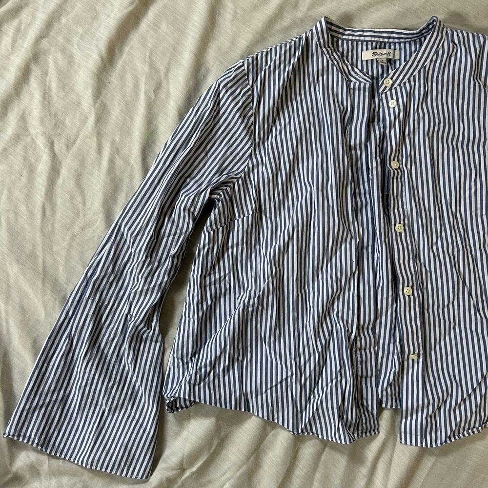 Madewell Blue Striped Button-Up Blouse